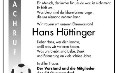SVG trauert um Hans Hüttinger